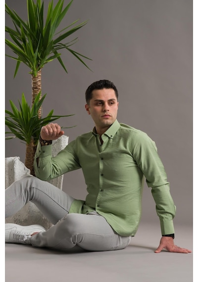 Modtime Slimfit Gofre Kumaş Yaka Düğmeli Uzun Kol Erkek 001