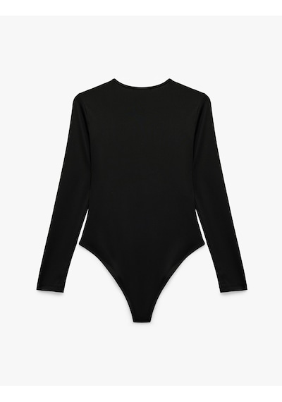 Koton Bisiklet Yaka Uzun Kollu Bodysuit Siyah 7wak80003ek