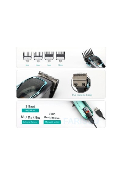 Waer Wa-0222 Profesyonel 9000 Rpm Manyetik Motorlu Saç Kesme Makinesi 3 Saat