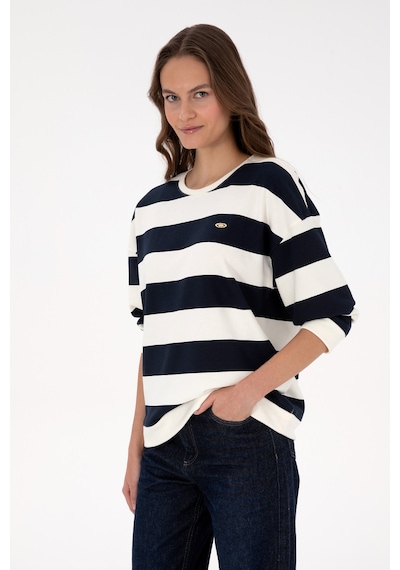 U.S. Polo Assn. Kadın Lacivert Çizgili Bisiklet Yaka Sweatshirt 50313563-VR033