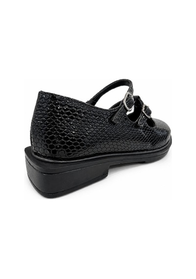 Papucumun Dünyası Kadın Çift Bantlı Mary Jane Model Loafer Ayakkkabı Siyah2