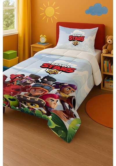 Brawl Stars Temalı Leon Tek Kişilik Yorgan Ve Yastık Kılıfı Mavi