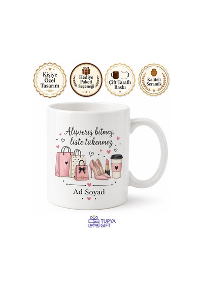 Alışveriş Listesi Temalı Baskılı Kupa Bardak Eğlenceli Hediye Porselen Mug Beyaz / Çok Renkli