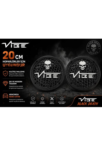 Vibe Black Death 20cm Hoparlör Kapağı - Vibe Logolu Kaliteli Plastik Midrange Hoparlör Kapak 20 Cm -