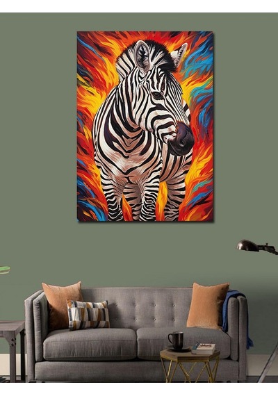 Kanvas Tablo Alevli Zebra Ve Renk Patlaması 50cmx70cm