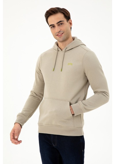 U.S. Polo Assn. Erkek Kapüşonlu Açık Haki Basic Şardonlu Sweatshirt 50295176-VR183