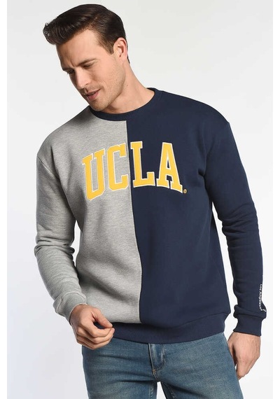 Ucla Reddley Lacivert Bisiklet Yaka Aplikeli Standard Fit Erkek Sweatshirt Lacivert