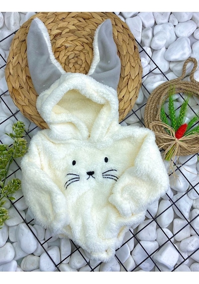 Aden Kids Welsoft Peluş Unisex Kışlık Bebek Çıtçıtlı Badi Krem