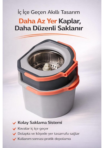 Cleova Duoclean Temiz Ve Kirli Suyu Ayırabilen Çelik Temizlik Seti
