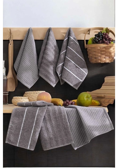6 Lı Luna Naturel Mutfak Havlu Seti %100 Pamuklu 30x50 Cm Antrasit Çok Renkli