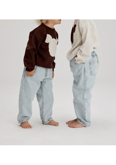 Lolliboomkids Unisex Çocuk Mickey Triko Kazak Bol Kesim Kot Pantolon Alt Üst Takım 2 Parça