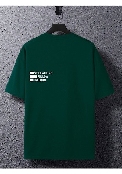 Unisex Nefti Yeşili Oversiz Still Follow Freedom Baskılı Örme T-shirt Yeşil-98674 Unisex Nefti Yeşili Oversiz Still Follow Freedom Baskılı Örme T-shirt Yeşil-98674
