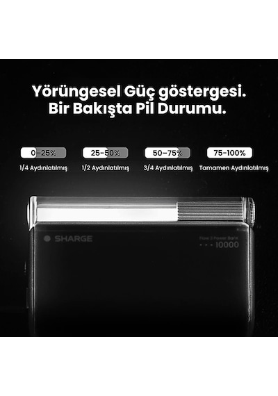 Sharge Flow 3 10000 Mah 45w Kompakt Tasarımlı Powerbank Taşınabilir Hızlı Şarj Cihazı Siyah