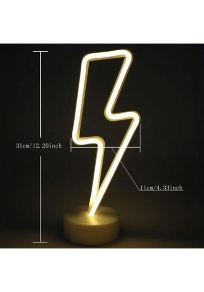 Dekoratif Şimşek Şeklinde Pilli Neon Led Lamba Süs Masa Lambası Çok Renkli