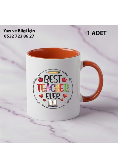 Best Teacher Tasarımlı Öğretmenler Günü Kişiye Özel İsim Baskılı Kupa Bardak Öğretmene Hediyelik Turuncu