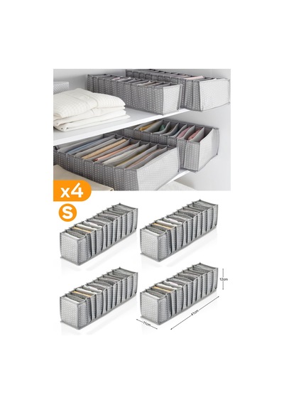 4 Adet - 11 Gözlü Gri Benekli Çekmece Içi Düzenleyici Organizer Small Kumaş Gri Diğer