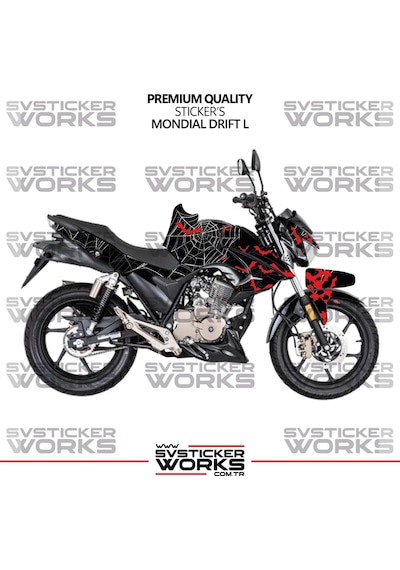 Mondial Drift L Kaplama Sticker Crimson Web Design Motor Kaplama Modeli Hazır Kit Tüm Yıllar Uyumlu Siyah
