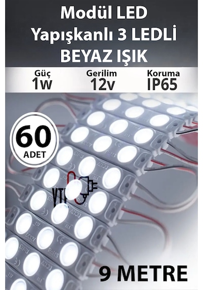 Beyaz Yapışkanlı Modül Led İç/dış Mekan Uyumlu 12 Volt Güçlü Aydınlatma 1 Metre