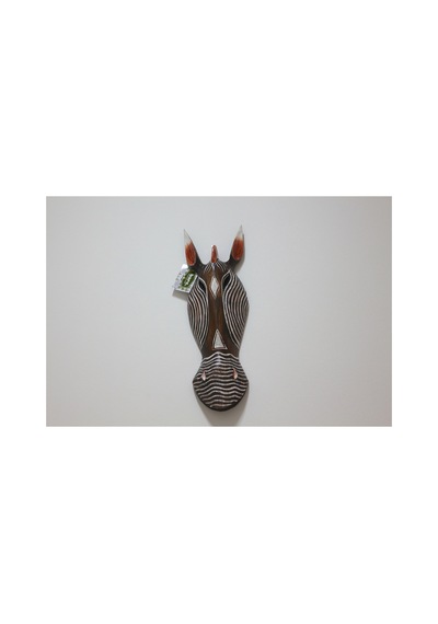 Ahşap Otantik Mask Ince Çızgılı Zebra 50cm Duvar Süsü Dekoratif Maske