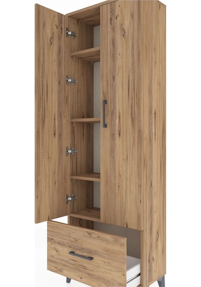 Arges Dolap 4 Raflı Tek Çekmeceli 2 Kapaklı 60x30x182 Çam-çam Çam