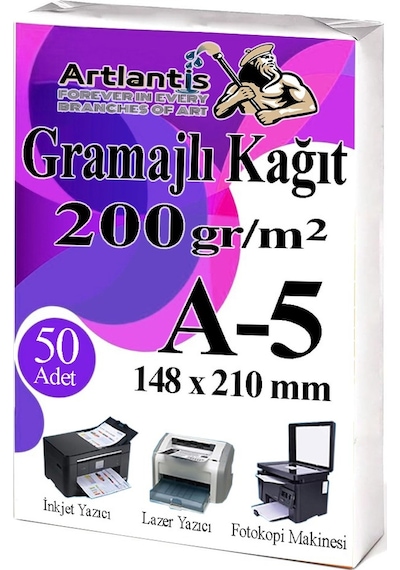 A5 Gramajlı Fotokopi Kağıdı 50 Adet 200 Gr Sertifika Kağıdı Kalın Kağıt Baskı Tüm Yazıcılara Uyumlu 14.8x21cm Ofis Büro