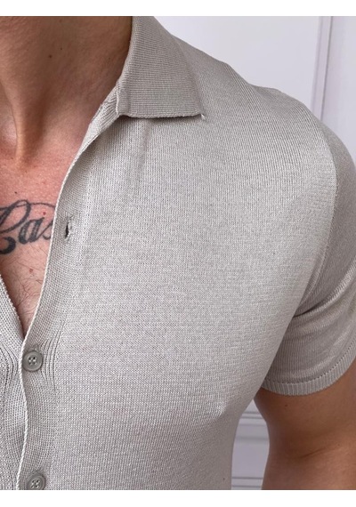 Modefendi Slim Fit Polo Yaka Triko Pamuklu Kısa Kollu Gömlek Gümüş