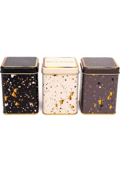 Terrazo Desenli Kare Metal Saklama Kabı 3 Lü Set 7.5 x 7.5 CM Çok Renkli