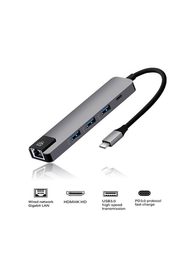 6-1 Apple Uyumlu MacBook Matebook Hdmi Ethernet Usb Çoklayıcı Type-c Hub Çevirici