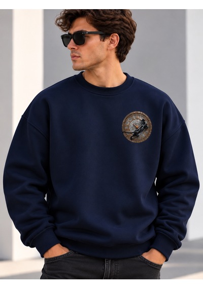 Gıovera Panther Signature Premium Oversize Erkek Sweatshirt %100 Pamuk Lacivert