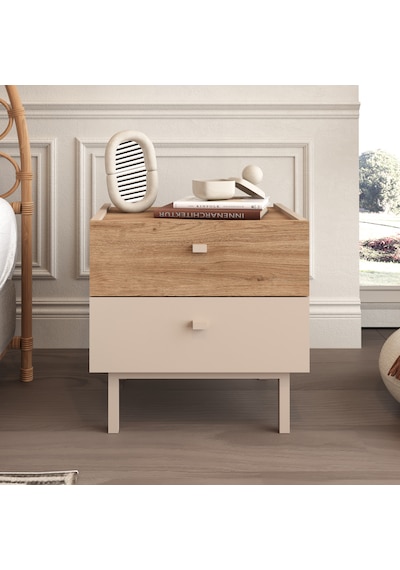 Robinhome Rhode Komodin 2 Çekmeceli Ahşap Ayaklı Kumsal-sepet Bej