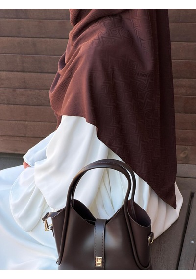 Qalortex Scarf Premium Jakarlı Sare Büyük Boy Eşarp - Aci Kahve acı kahve