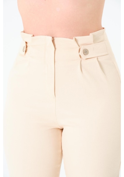 Sortie Collection Pileli Gabardin Pantolon Açık Bej