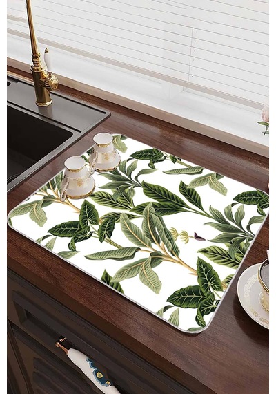 Yeşil Çiçekli Microfiber Bulaşık Kurutma Kurulama Matı Mm017