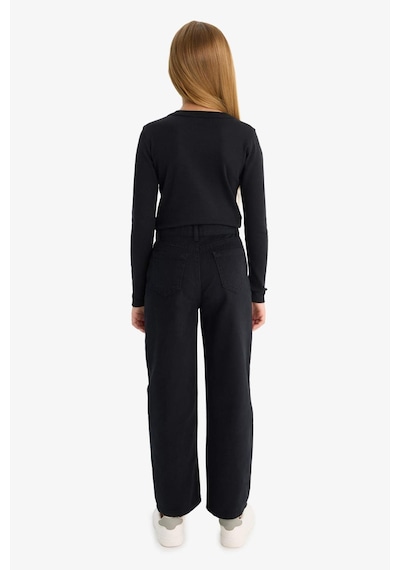 Defacto Kız Çocuk Straight Fit Geniş Bol Paça Cepli Pamuklu Okul Pantolonu C9471a825aubk27 Siyah