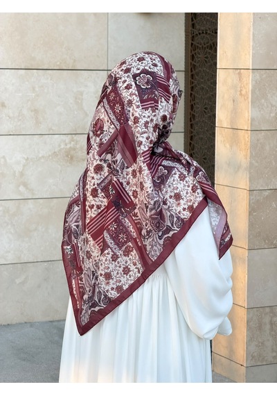 Qalortex Scarf Pamuklu Piraye Desen Eşarp - Mürdüm