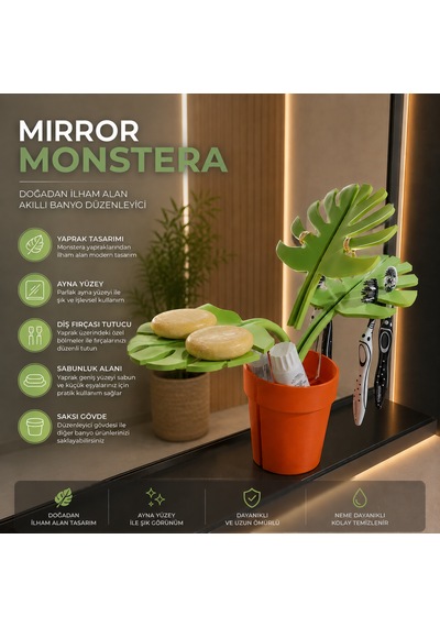 Mirror Monstera Aynaya Yapışan Makyaj Ve Takı Düzenleyici Monstera Yapraklı Modern Organizer 3d Baskı Dekoratif Ayna Aksesuarı Yeşil - Turuncu Mirror Monstera Aynaya Yapışan Makyaj Ve Takı Düzenleyici Monstera Yapraklı Modern Organizer 3d Baskı Dekoratif Ayna Aksesuarı Yeşil - Turuncu
