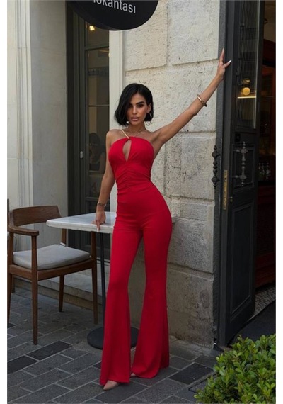 Neşeli Butik Kadın Kırmızı Halter Yaka Zincir Askılı İspanyol Paça Premium Tulum Nbdf290 Neşeli Butik Kadın Kırmızı Halter Yaka Zincir Askılı İspanyol Paça Premium Tulum Nbdf290