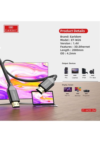Fuchsia 4k Hdmı Kablo 2m 18 Gbps Hdmı 2.0 1.4 V Görüntü Aktarım Kablosu