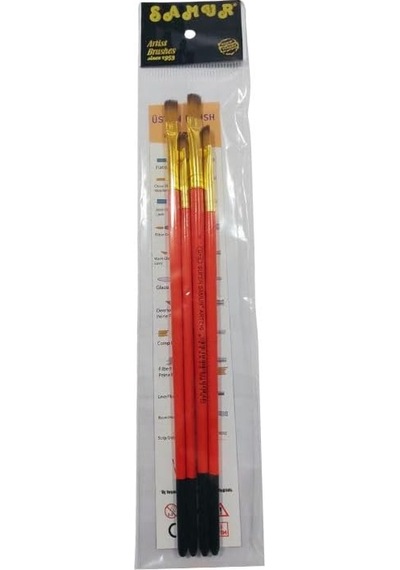 Süper 4'lü Sentetik Yağlı Ve Akrilik Boya Fırça Seti, 4 Parça, 2.5mm Fırça Genişliği, 15cm Sap Uzunluğu, Standart Boy, No: 2-4-6-8