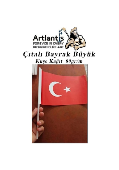 Çıtalı Bayrak Kağıt 21x29 Cm 25 Adet Ay Yıldızlı Türk Bayrağı Çıtalı Sopalı Büyük Bayrak Plastik Çubuklu Bayrak Diğer