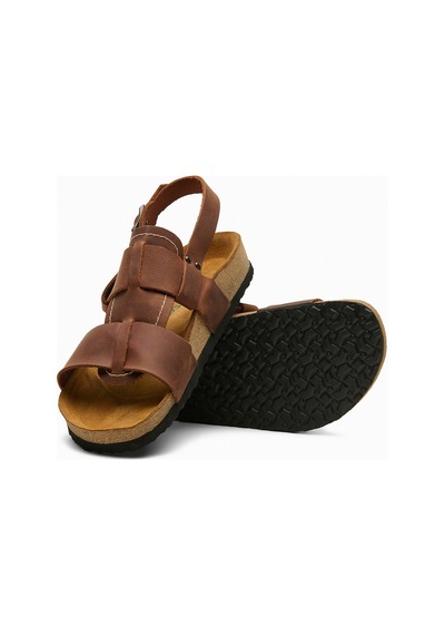 Comfortfusse Likya - Kadın Ortopedik Hakiki Deri Sandalet Kahverengi Yağlı Deri
