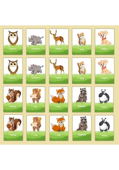 Zeka Kartları Orman Hayvanları Eşleştirme Oyunu Ahşap Eğitici Puzzle Oyuncak 3148