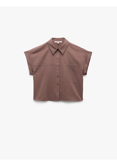 Koton Tek Cep Detaylı Kısa Kollu Modal Kumaş Crop Gömlek Kahverengi 5sak60198pw Kahve