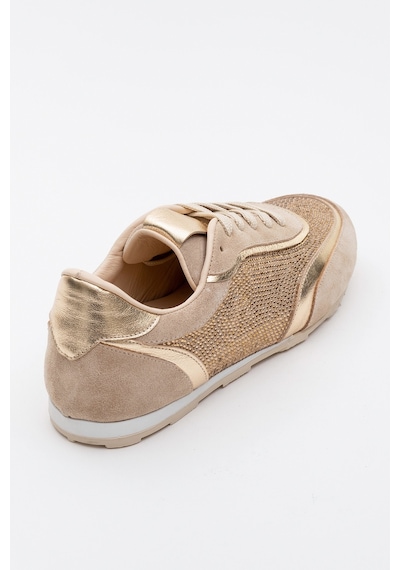 Luvishoes Luvi Shoes Bonia Bej Süet Altın Taşlı Hakiki Deri Kadın Spor Ayakkabı Bej-süet Bej
