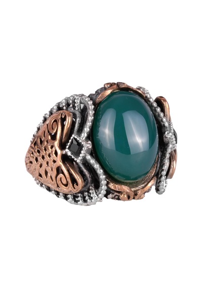 El Yapımı Doğal Jade Taş Yüzük - Huzurlu 925k Katı Gümüş Erkek Yüzüğü - Uyum Ve Refah Tasarımı Gümüş