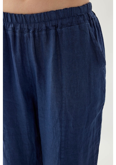 Vitrin %100 Keten Beli Lastikli Paçası Düğmeli Pantolon Lacivert