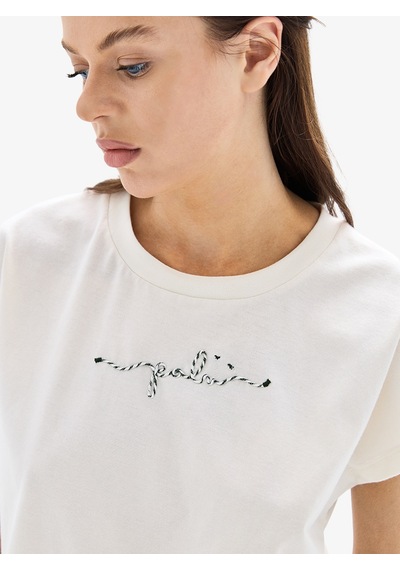 Kadın Crop T-shirt 60627 - Krem Krem