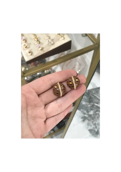 Simli Gold Detaylı Leopar Küpe Çok Renkli