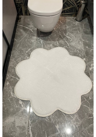 2'li Papatya Banyo Paspası Takımı Kaymaz Taban Yıkanabilir Peluş Pofuduk Post 80x80 - 100x100 Beyaz Beyaz