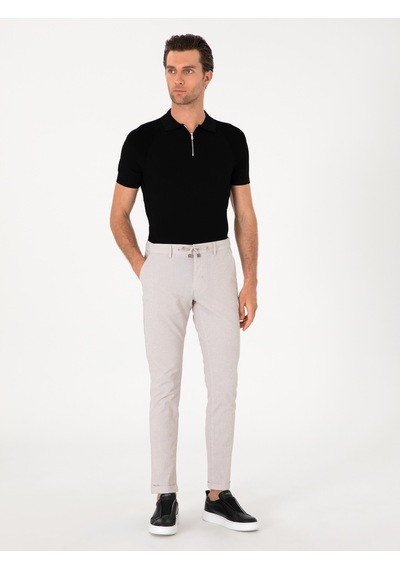 Cacharel Bej Slim Fit Gofreli Beli Bağcıklı Spor Pantolon